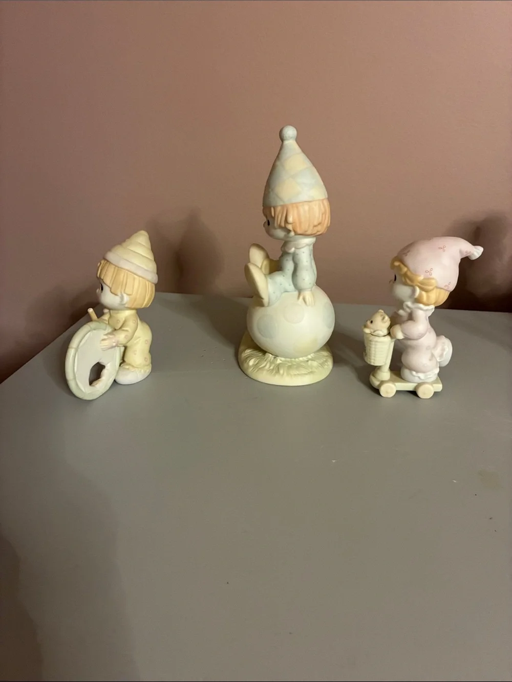 Precious Moments Three-Piece Pastel Figurine Set in Cream and Pink